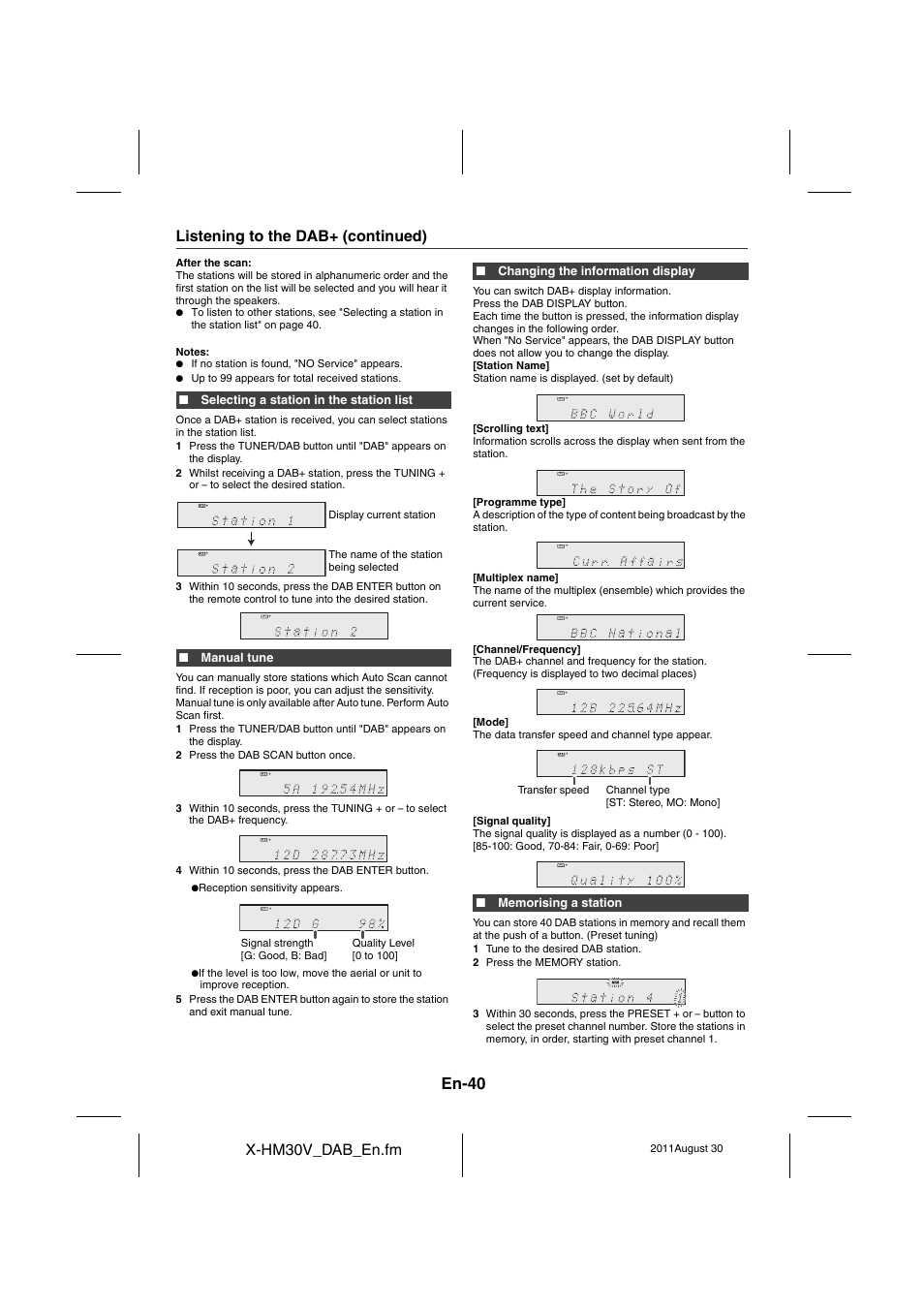 En-40, X-hm30v_dab_en.fm, Listening to the dab+ (continued) | Pioneer X-HM30DAB-K User Manual | Page 40 / 48