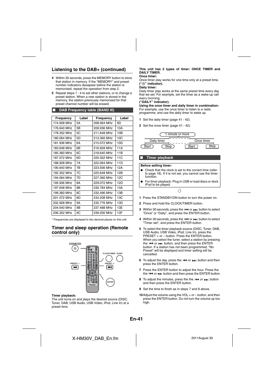 En-41, X-hm30v_dab_en.fm, Listening to the dab+ (continued) | Timer and sleep operation (remote control only) | Pioneer X-HM30DAB-K User Manual | Page 41 / 48