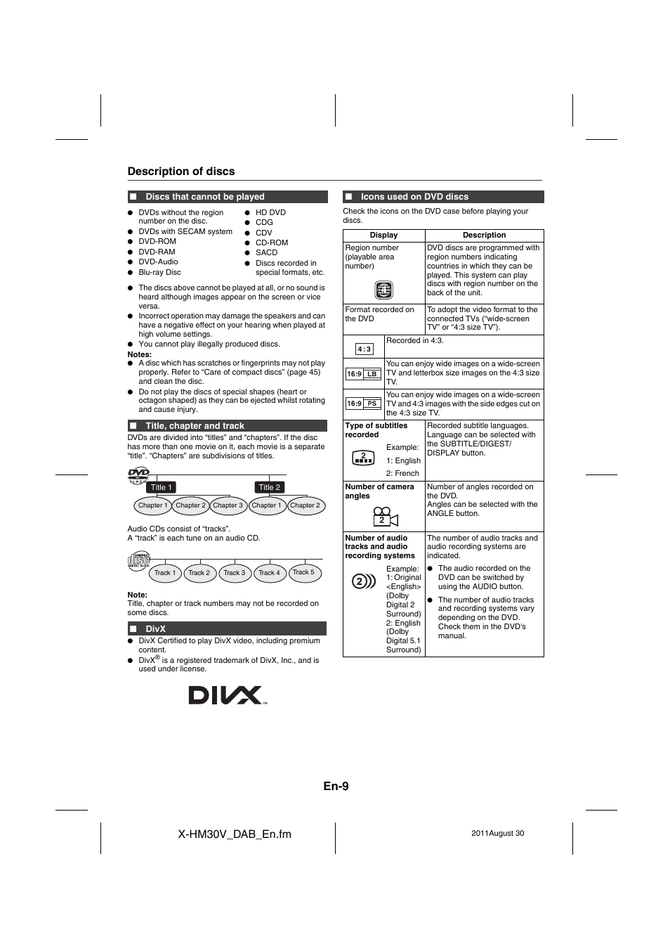 Description of discs, En-9, X-hm30v_dab_en.fm | Pioneer X-HM30DAB-K User Manual | Page 9 / 48