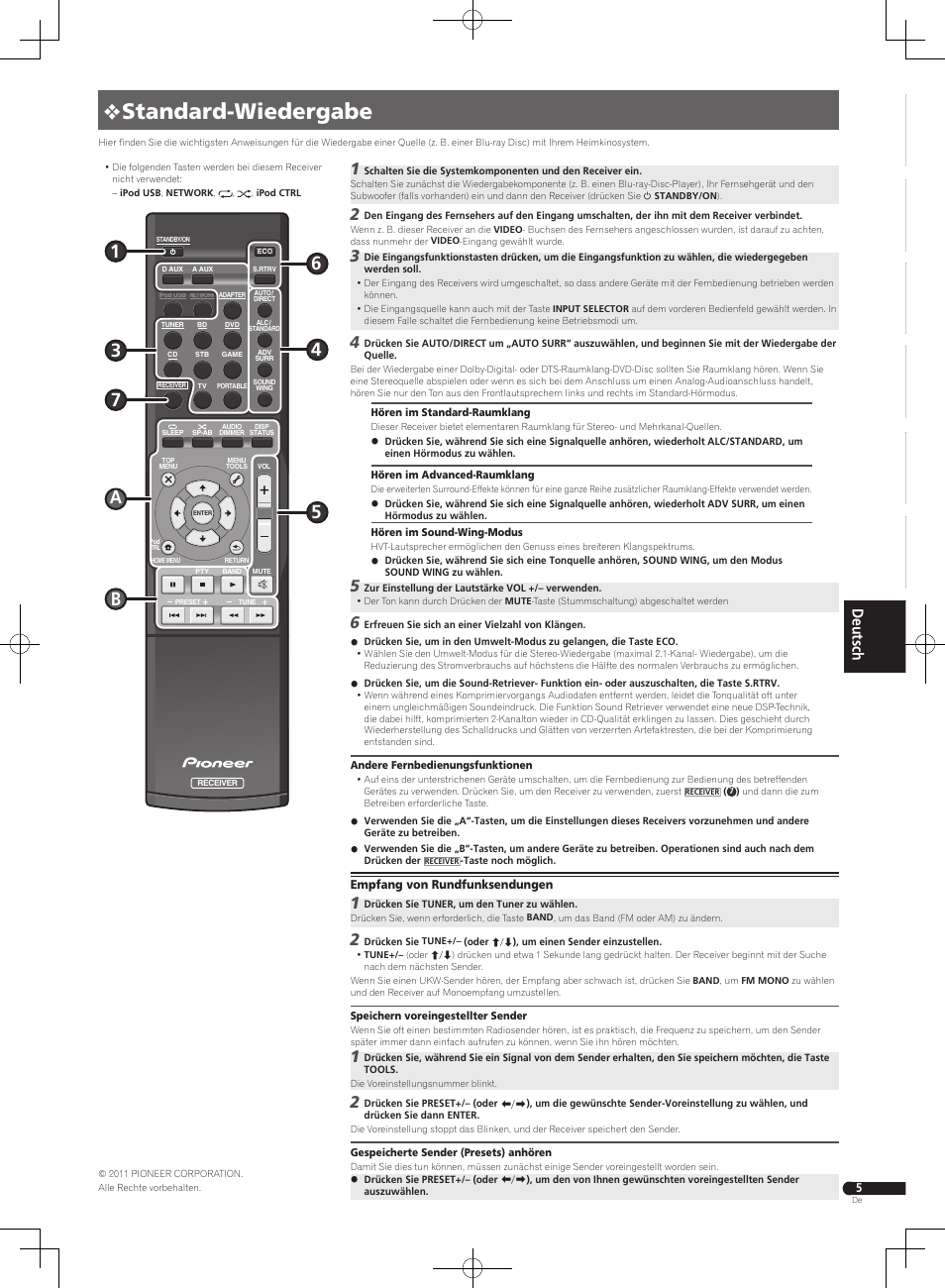 0standard-wiedergabe | Pioneer VSX-S300 User Manual | Page 29 / 32