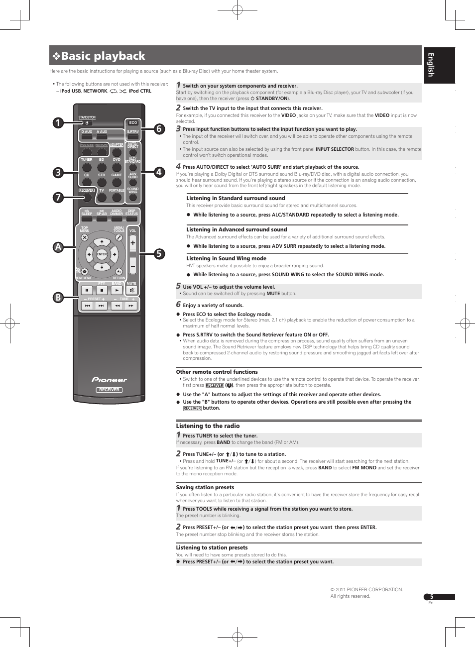 Basic playback | Pioneer VSX-S300 User Manual | Page 5 / 32