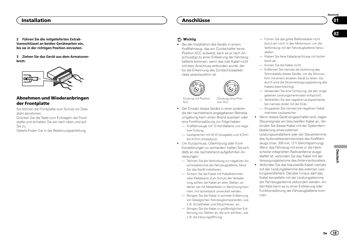 Installation, Anschlüsse | Pioneer DEH-4400BT User Manual | Page 19 / 32