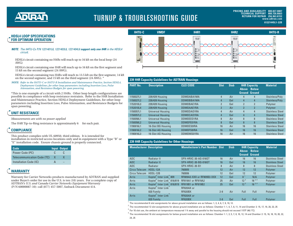 Turnup & troubleshooting guide | ADTRAN 239 H4R User Manual | Page 2 / 2