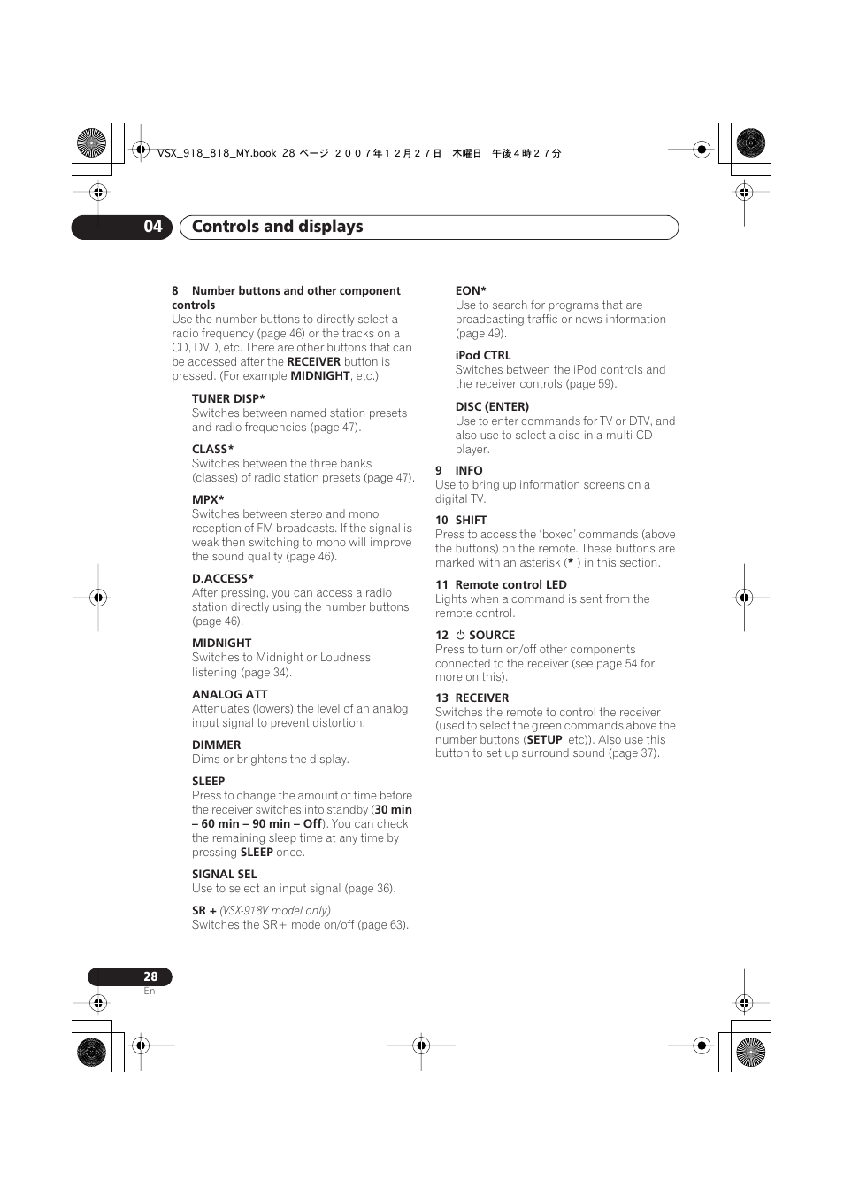 Controls and displays 04 | Pioneer VSX-818V-K User Manual | Page 28 / 73