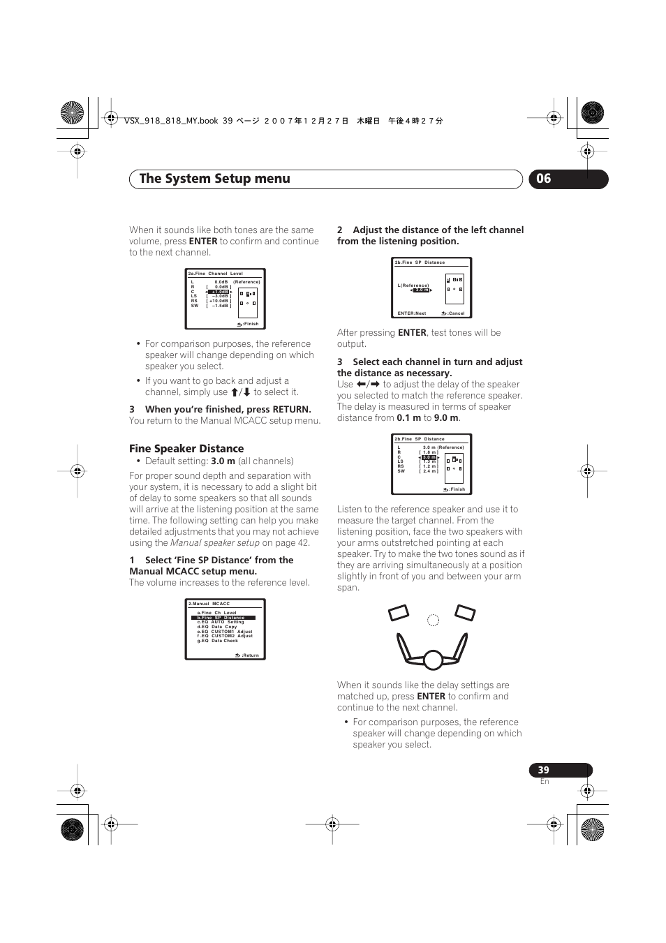 Fine speaker distance, The system setup menu 06 | Pioneer VSX-818V-K User Manual | Page 39 / 73