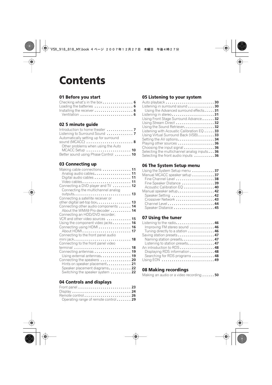 Pioneer VSX-818V-K User Manual | Page 4 / 73