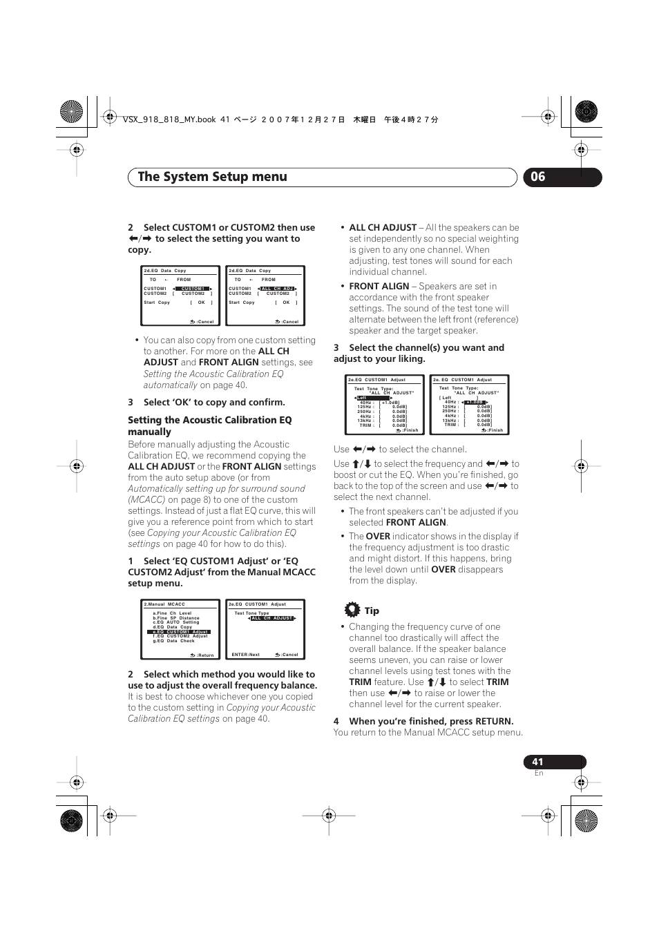 The system setup menu 06 | Pioneer VSX-818V-K User Manual | Page 41 / 73