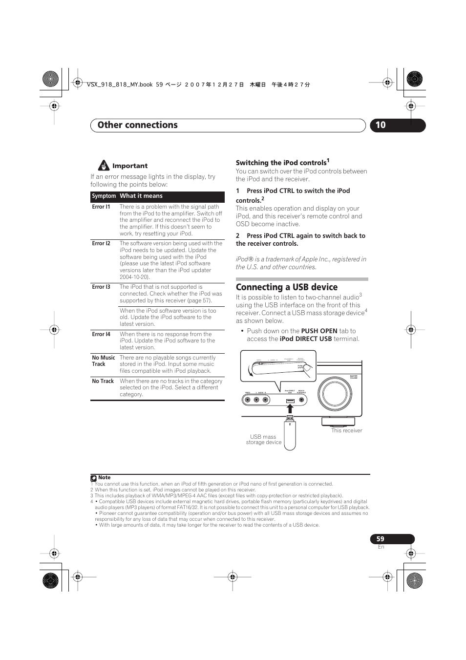 Connecting a usb device, Other connections 10 | Pioneer VSX-818V-K User Manual | Page 59 / 73