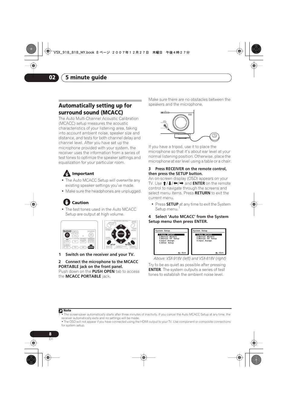 5 minute guide 02 | Pioneer VSX-818V-K User Manual | Page 8 / 73