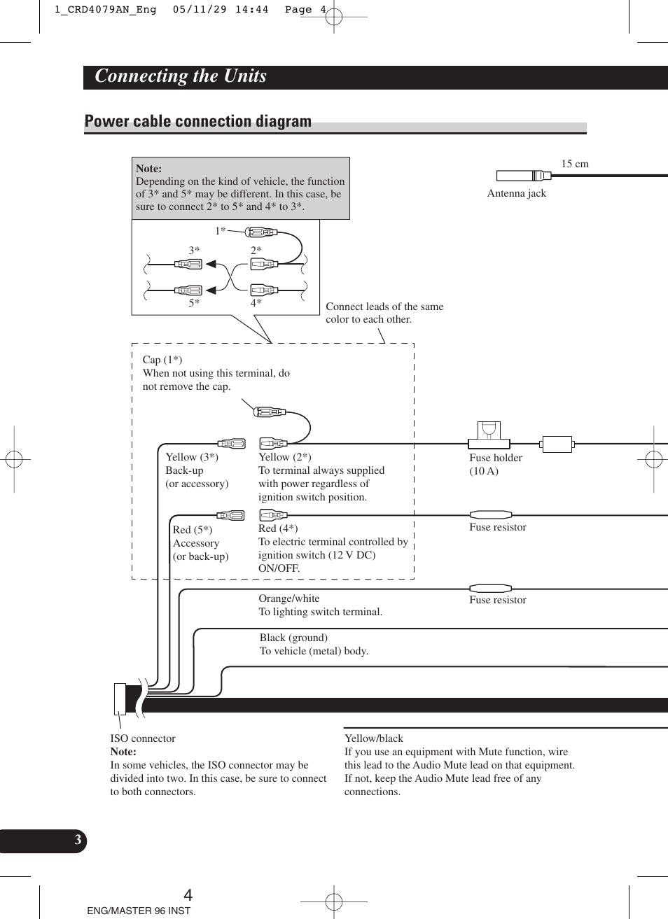 Power cable connection diagram, Connecting the units | Pioneer DEH-P88RS User Manual | Page 4 / 100