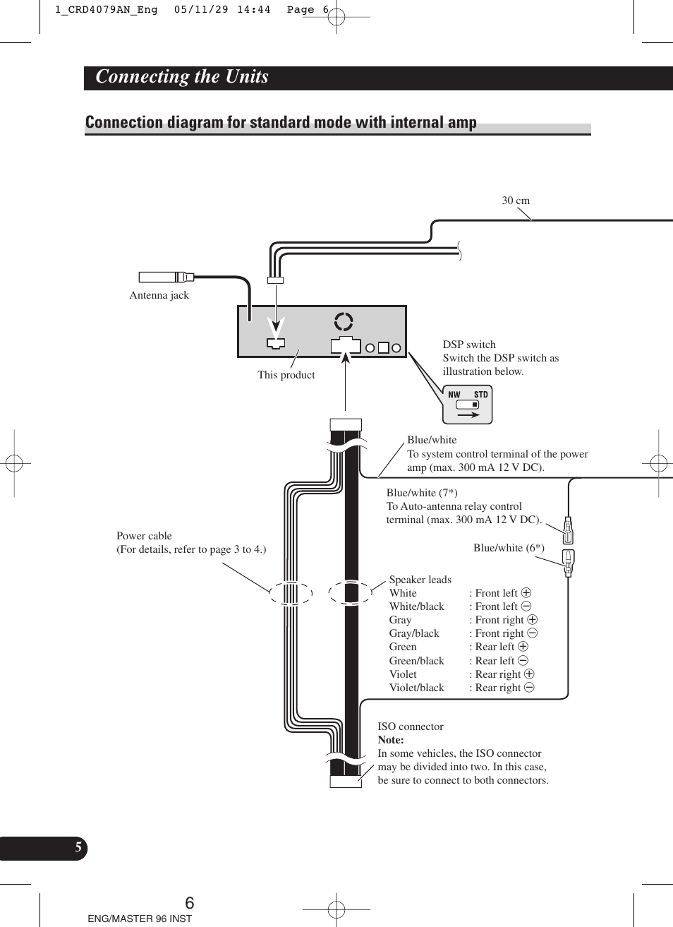 Connection diagram for standard mode, With internal amp, Connecting the units | Pioneer DEH-P88RS User Manual | Page 6 / 100