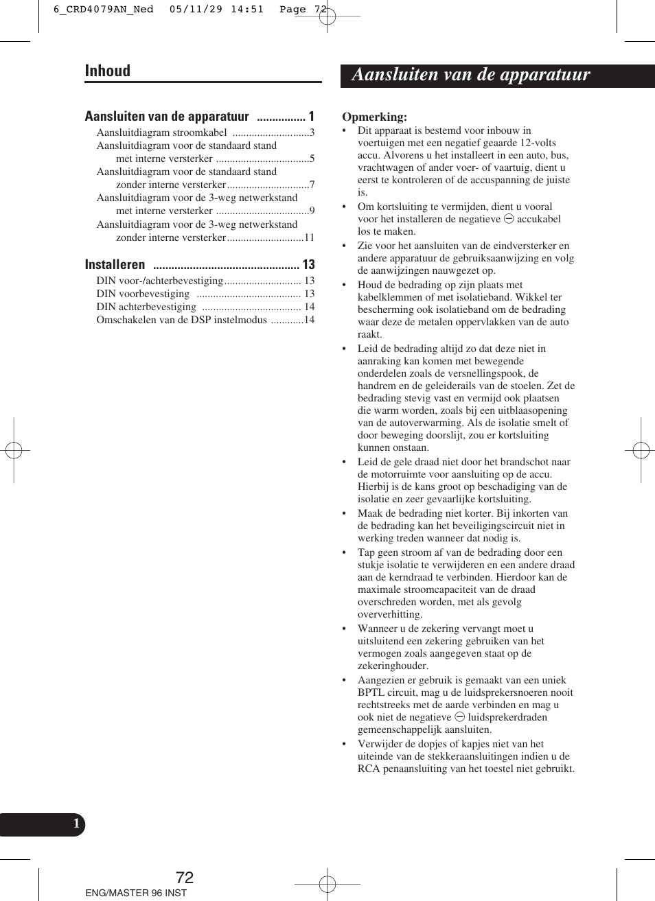 Aansluiten van de apparatuur, 72 inhoud | Pioneer DEH-P88RS User Manual | Page 72 / 100