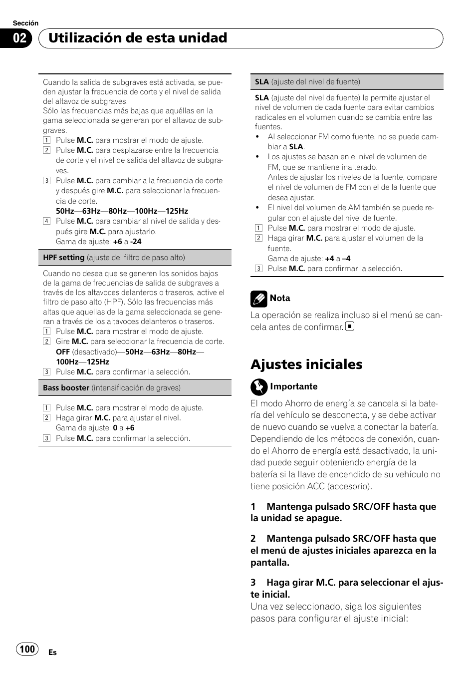 Ajustes iniciales, Utilización de esta unidad | Pioneer DEH-3200UB User Manual | Page 100 / 116
