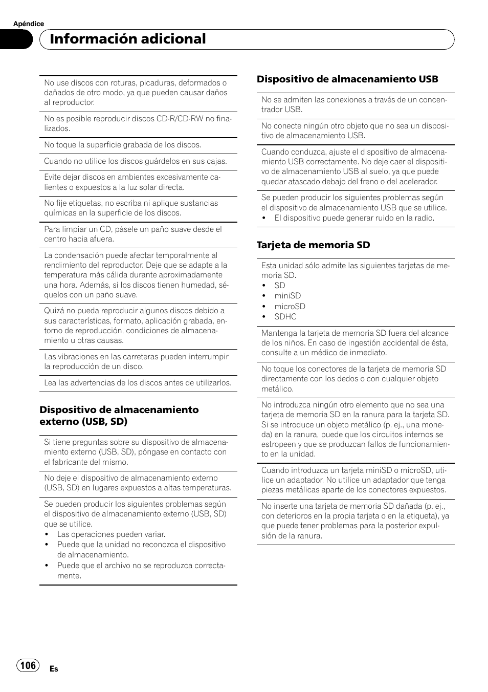 Información adicional | Pioneer DEH-3200UB User Manual | Page 106 / 116