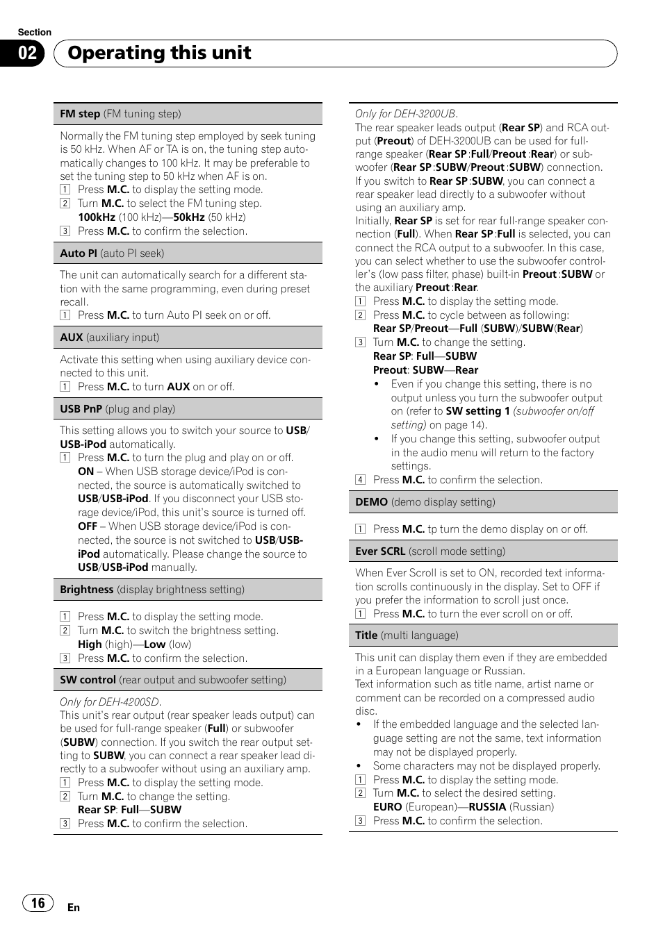 Operating this unit | Pioneer DEH-3200UB User Manual | Page 16 / 116