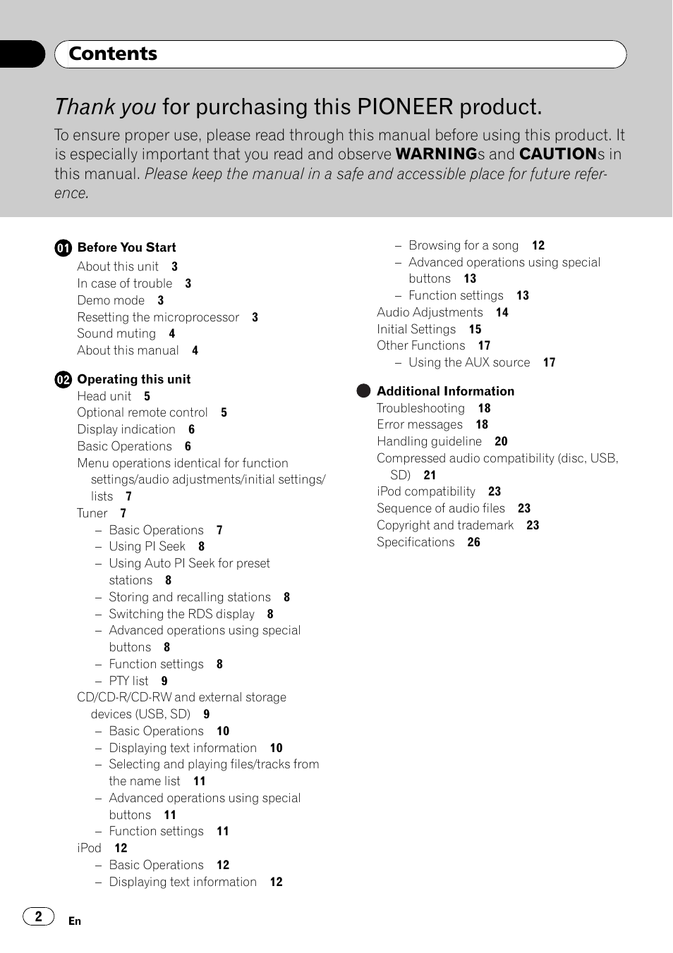 Pioneer DEH-3200UB User Manual | Page 2 / 116