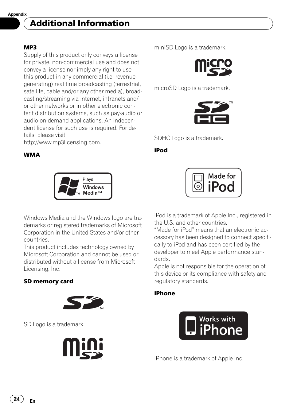 Additional information | Pioneer DEH-3200UB User Manual | Page 24 / 116