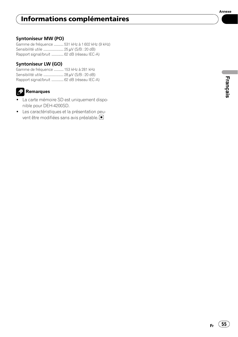 Informations complémentaires | Pioneer DEH-3200UB User Manual | Page 55 / 116