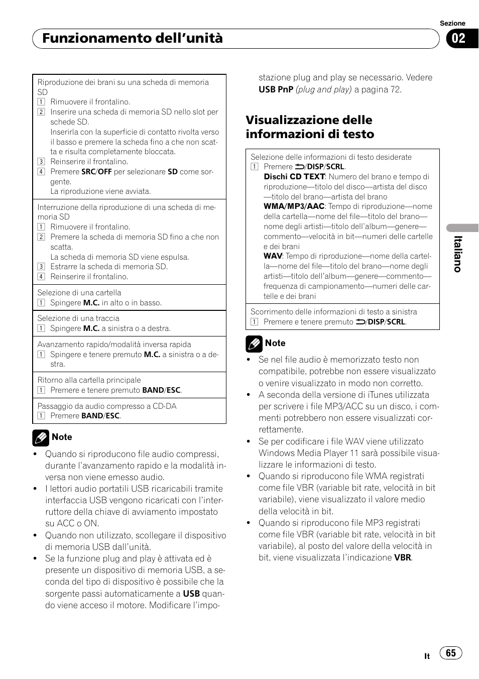 Visualizzazione delle informazioni di, Testo, Funzionamento dell ’unità | Visualizzazione delle informazioni di testo, Italiano | Pioneer DEH-3200UB User Manual | Page 65 / 116