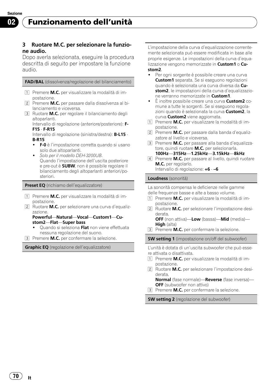 Funzionamento dell ’unità | Pioneer DEH-3200UB User Manual | Page 70 / 116
