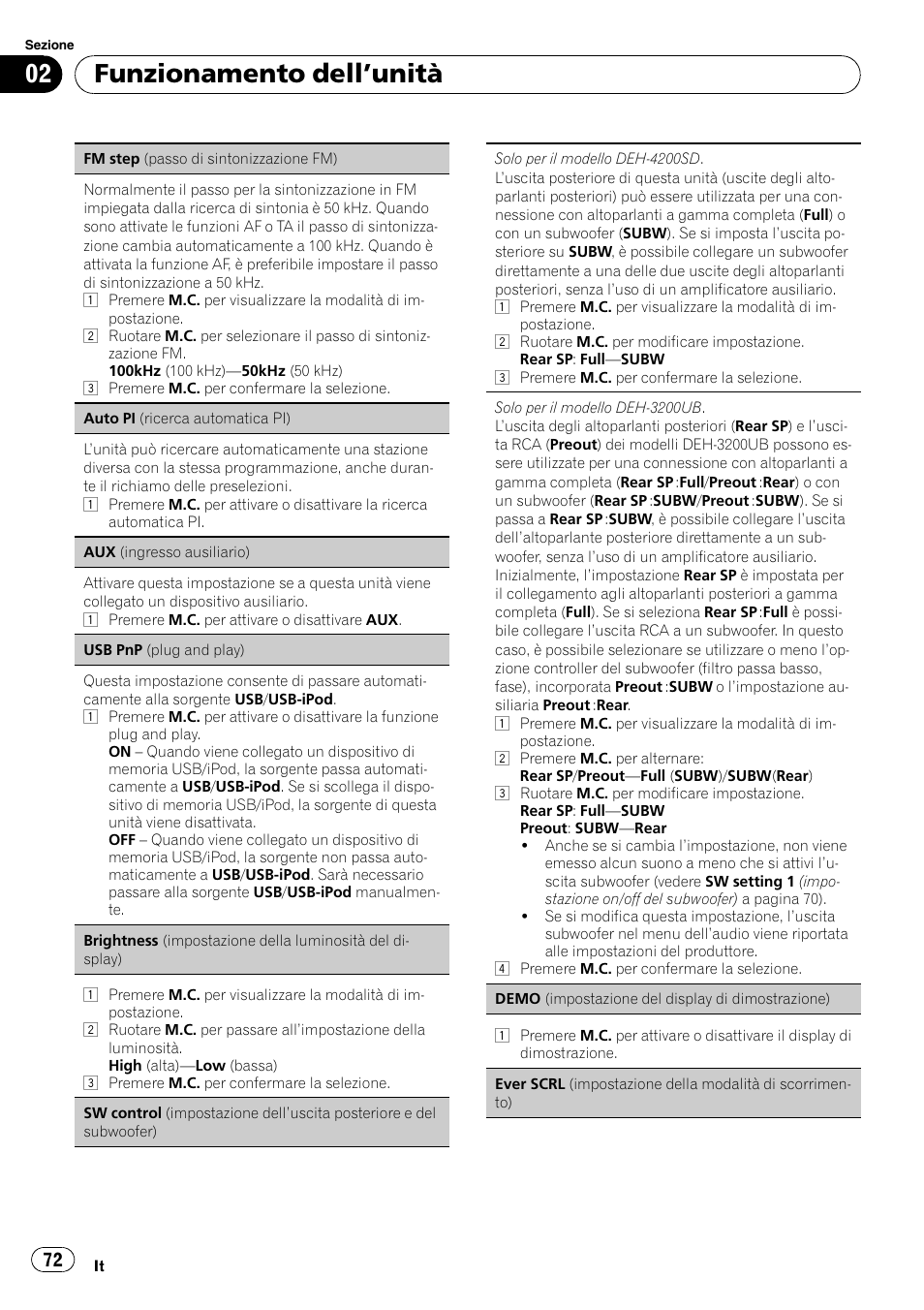Funzionamento dell ’unità | Pioneer DEH-3200UB User Manual | Page 72 / 116