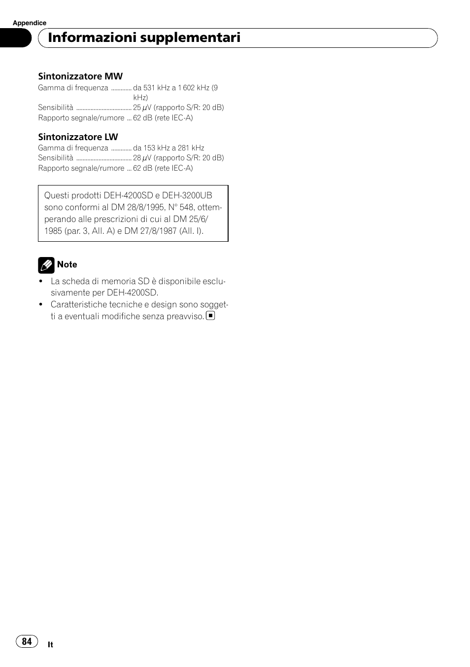 Informazioni supplementari | Pioneer DEH-3200UB User Manual | Page 84 / 116