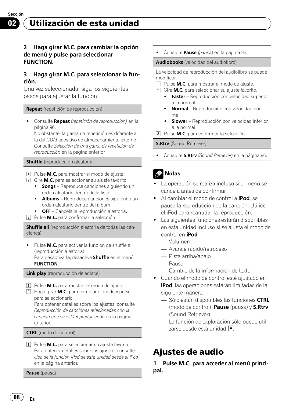 Ajustes de audio, Utilización de esta unidad | Pioneer DEH-3200UB User Manual | Page 98 / 116