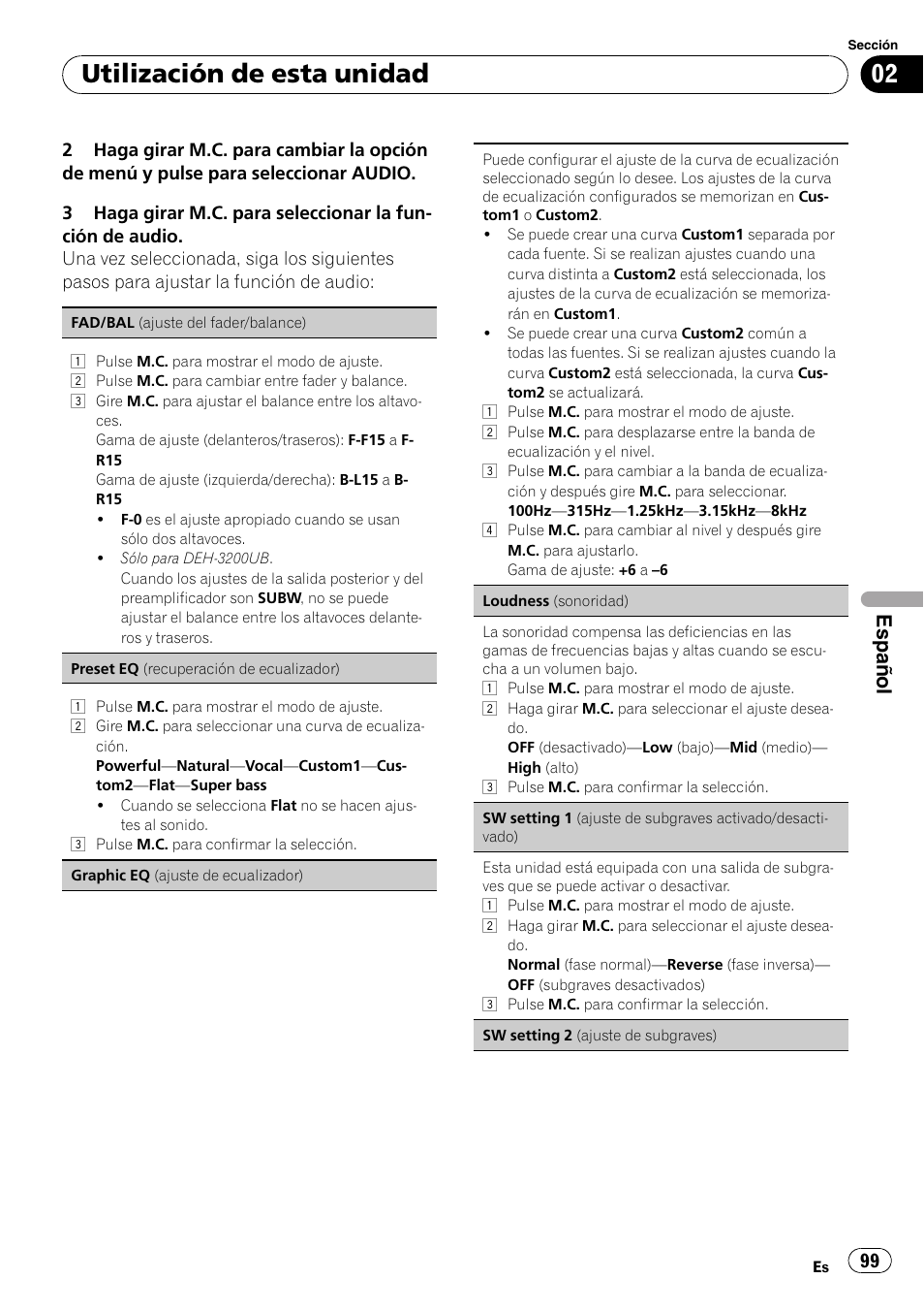 Utilización de esta unidad, Español | Pioneer DEH-3200UB User Manual | Page 99 / 116