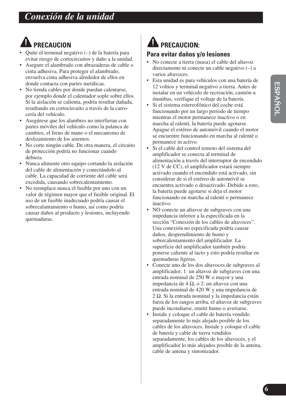 Conexión de la unidad | Pioneer GM-D7400M User Manual | Page 19 / 86