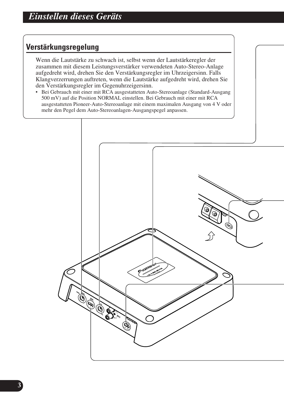 Einstellen dieses geräts, Verstärkungsregelung | Pioneer GM-D7400M User Manual | Page 28 / 86