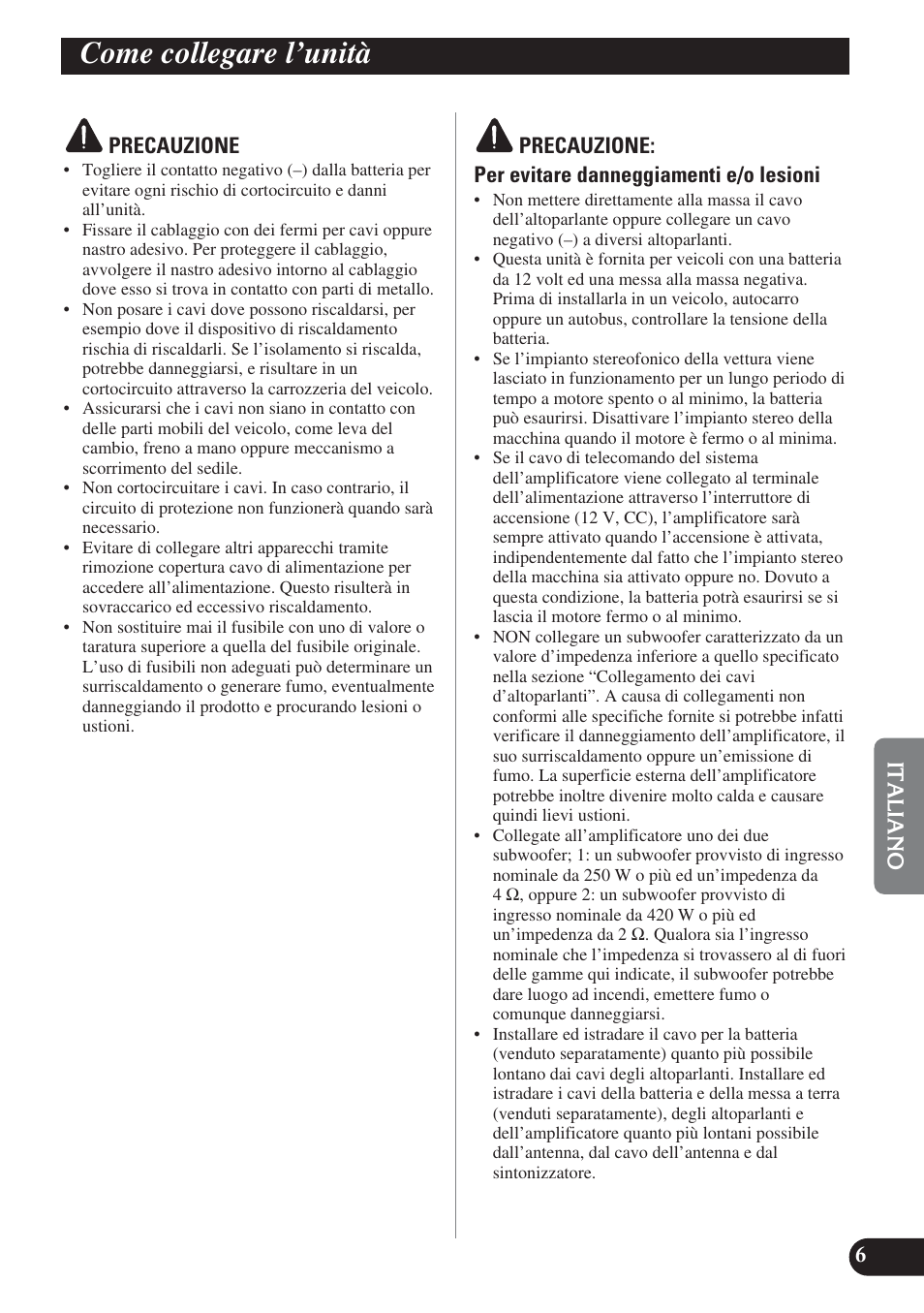 Come collegare i’unità, Come collegare l’unità | Pioneer GM-D7400M User Manual | Page 55 / 86