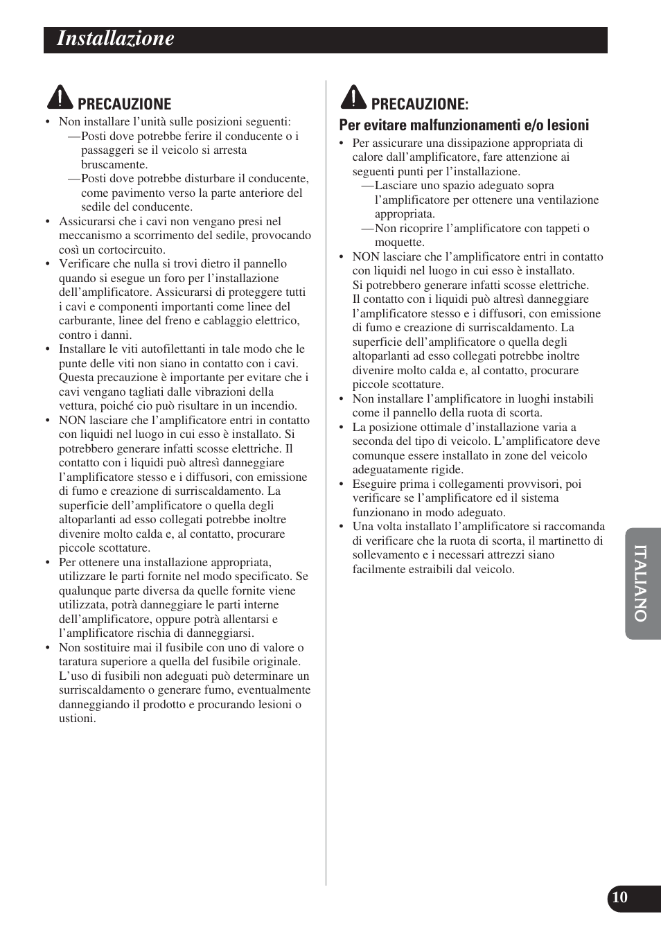 Installazione | Pioneer GM-D7400M User Manual | Page 59 / 86