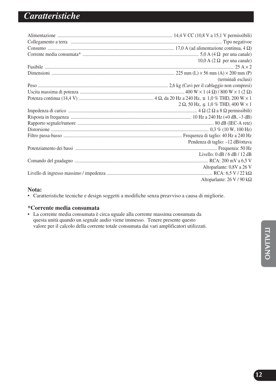 Caratteristiche | Pioneer GM-D7400M User Manual | Page 61 / 86