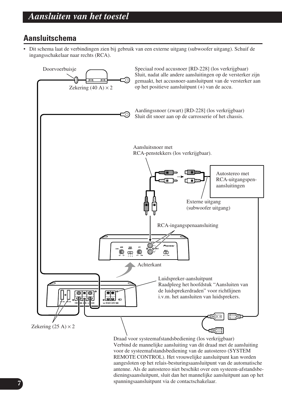 Aansluitschema, Aansluiten van het toestel | Pioneer GM-D7400M User Manual | Page 68 / 86