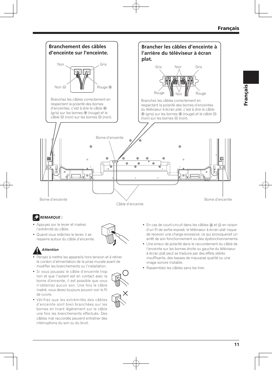 Français, Branchement des câbles d’enceinte sur l’enceinte | Pioneer KRP-S01 User Manual | Page 11 / 50