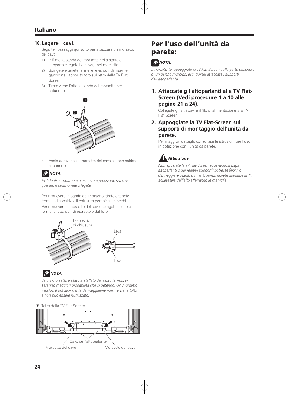 Per l’uso dell’unità da parete, Italiano, Legare i cavi | Pioneer KRP-S01 User Manual | Page 24 / 50