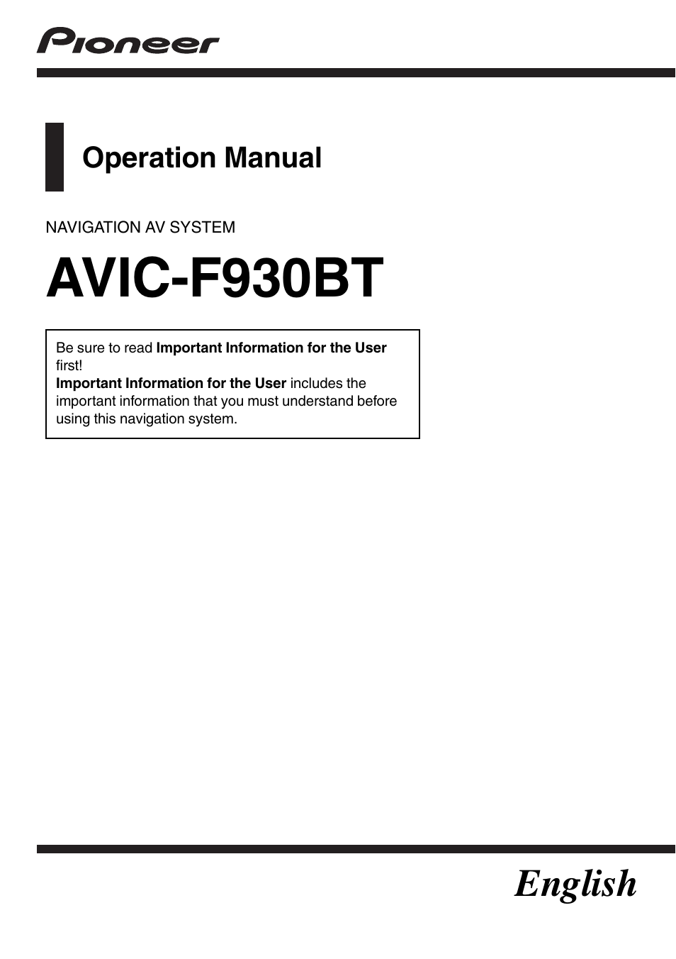 Pioneer AVIC-F930BT User Manual | 192 pages