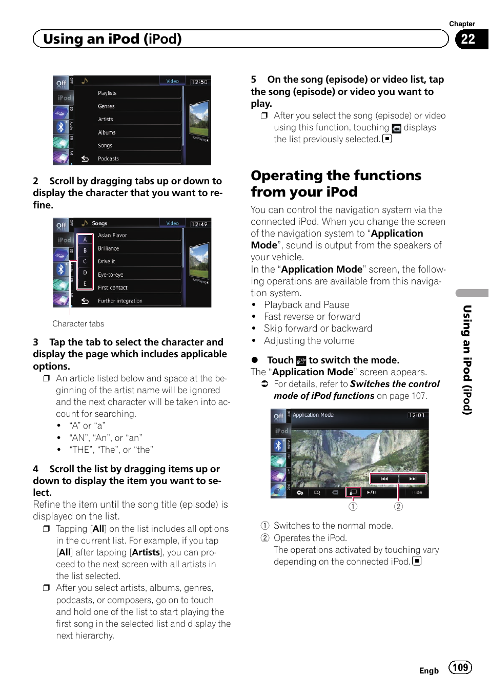 Operating the functions from your ipod, Operating the func, Using an ipod (ipod) | Pioneer AVIC-F930BT User Manual | Page 109 / 192