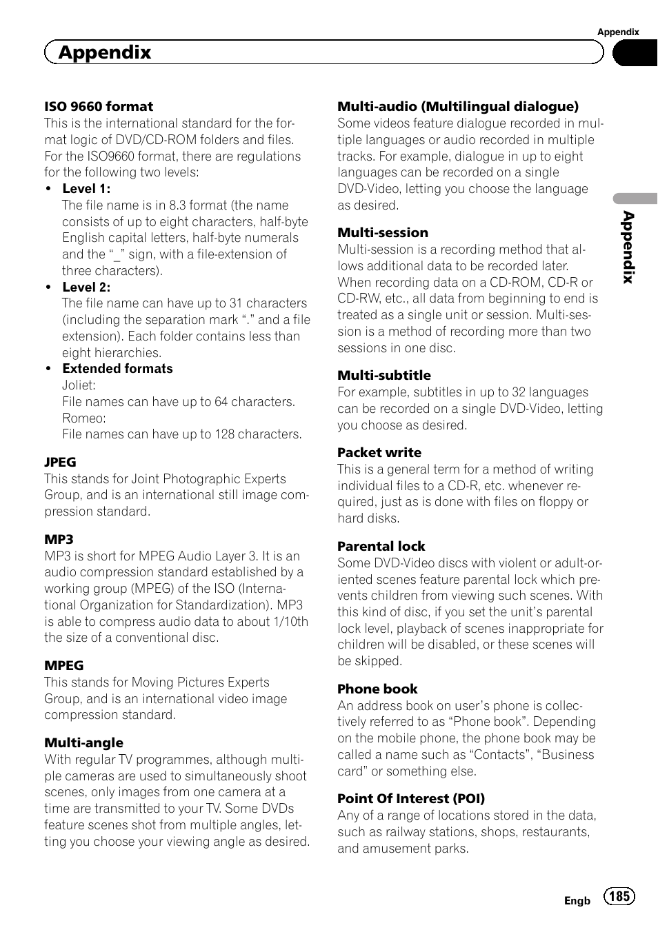 Appendix | Pioneer AVIC-F930BT User Manual | Page 185 / 192