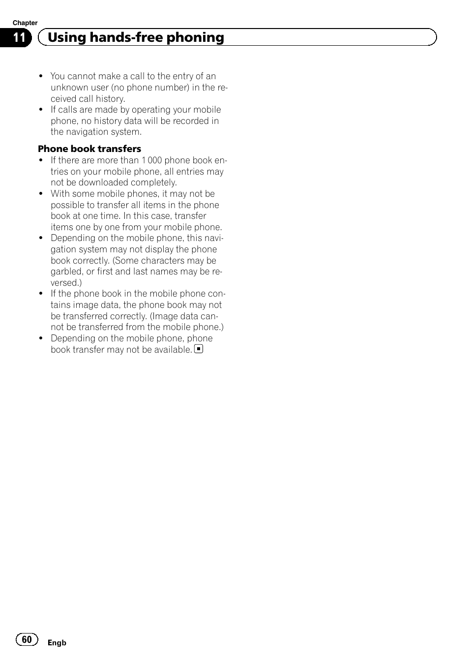 11 using hands-free phoning | Pioneer AVIC-F930BT User Manual | Page 60 / 192