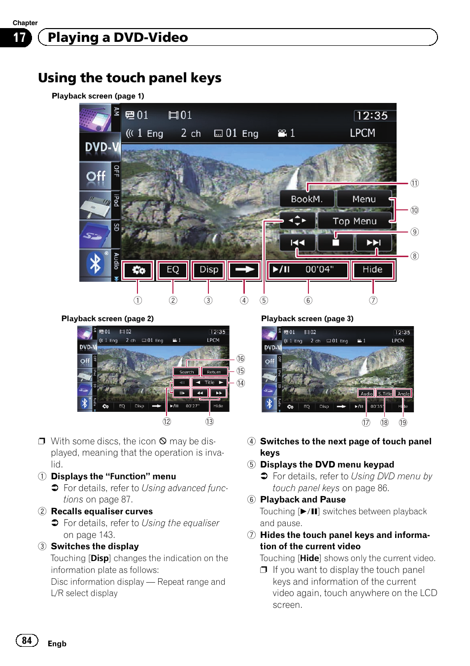 Using the touch panel keys, Using the touch panel, 17 playing a dvd-video | Pioneer AVIC-F930BT User Manual | Page 84 / 192