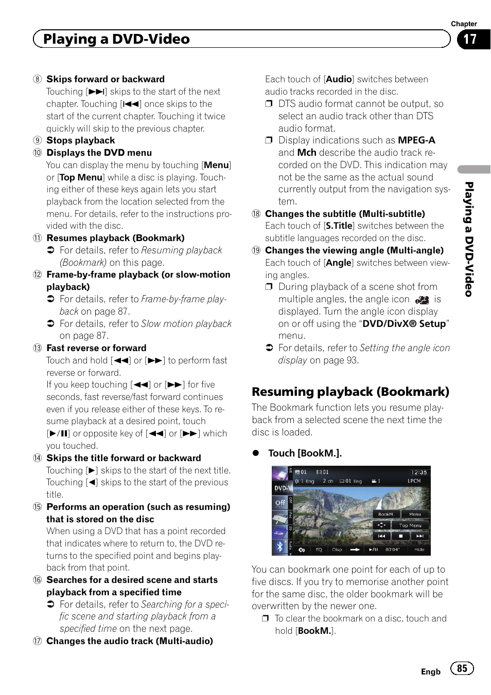 Resuming playback (bookmark) 85, Playing a dvd-video, Resuming playback (bookmark) | Pioneer AVIC-F930BT User Manual | Page 85 / 192
