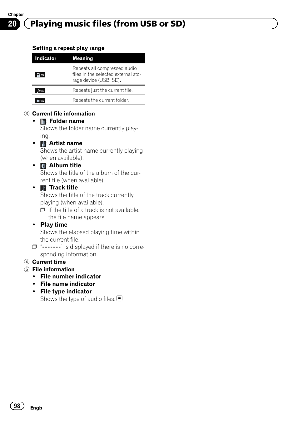 20 playing music files (from usb or sd) | Pioneer AVIC-F930BT User Manual | Page 98 / 192