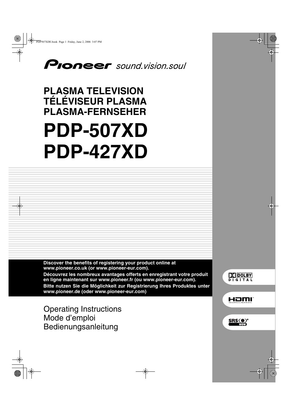 Pioneer PDP-507XD User Manual | 218 pages