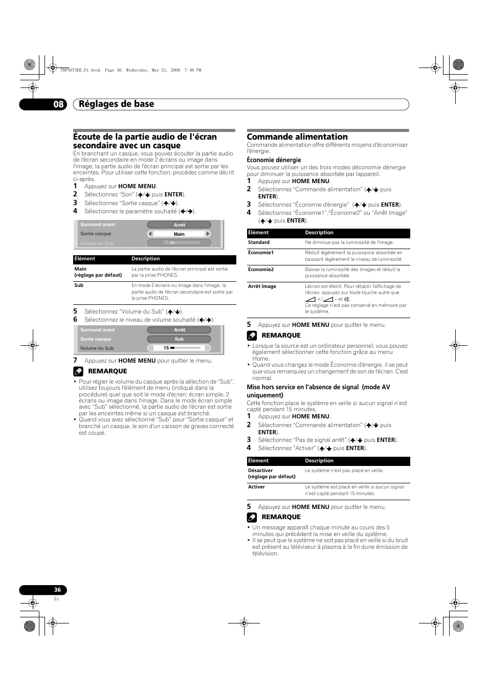 Réglages de base 08, Commande alimentation | Pioneer PDP-507XD User Manual | Page 108 / 218