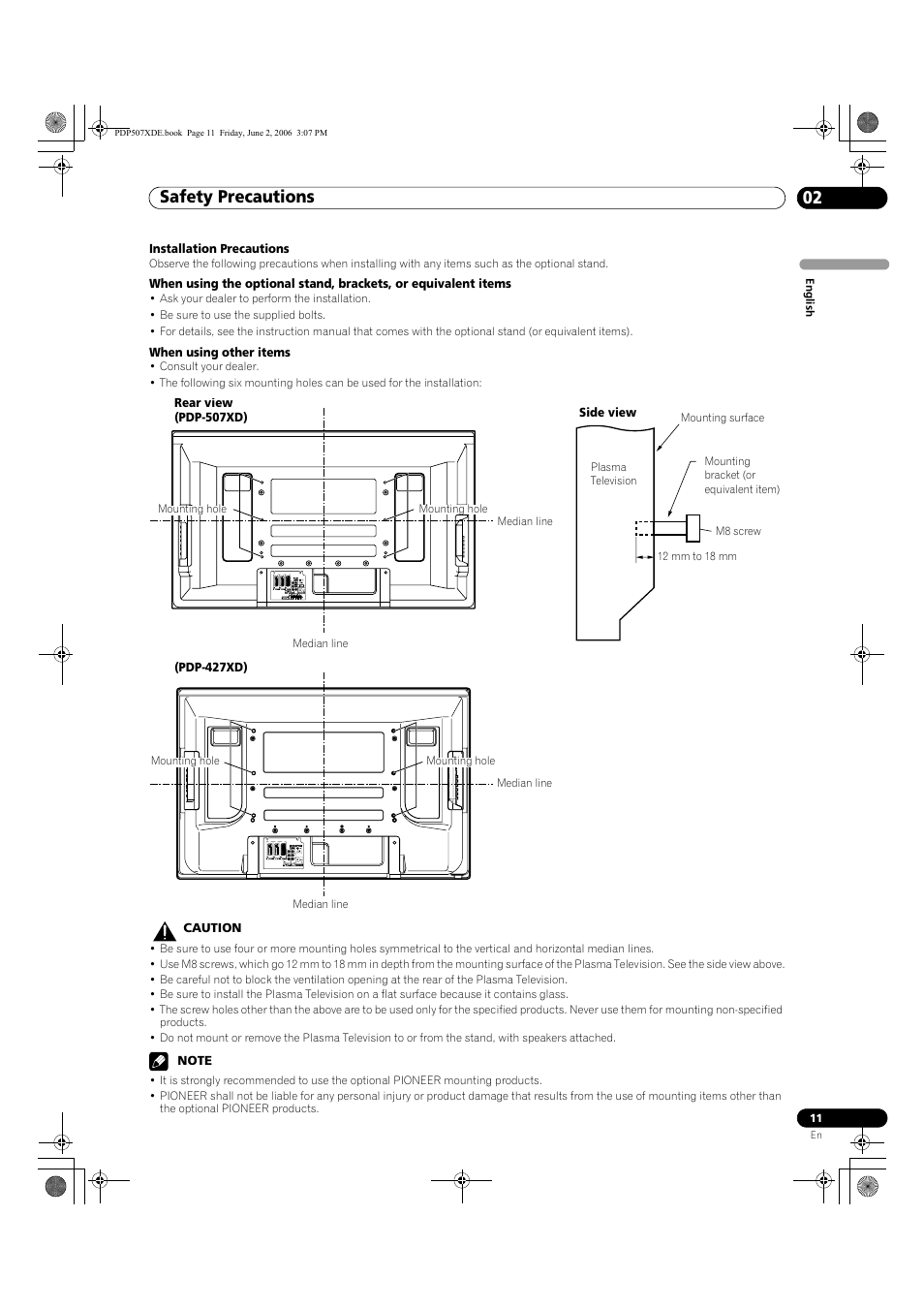 Safety precautions 02 | Pioneer PDP-507XD User Manual | Page 11 / 218