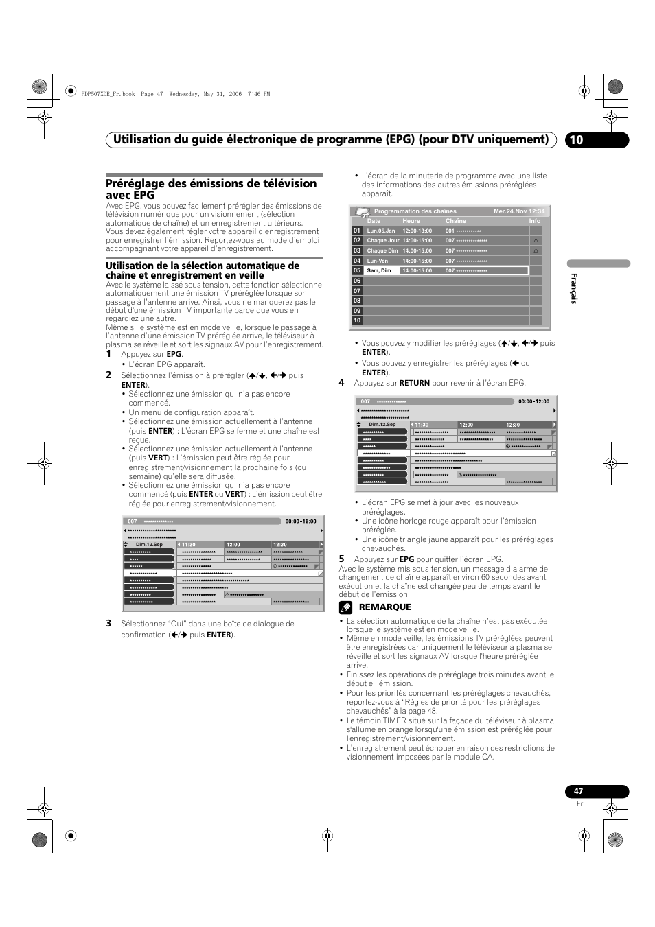 Préréglage des émissions de télévision avec epg | Pioneer PDP-507XD User Manual | Page 119 / 218