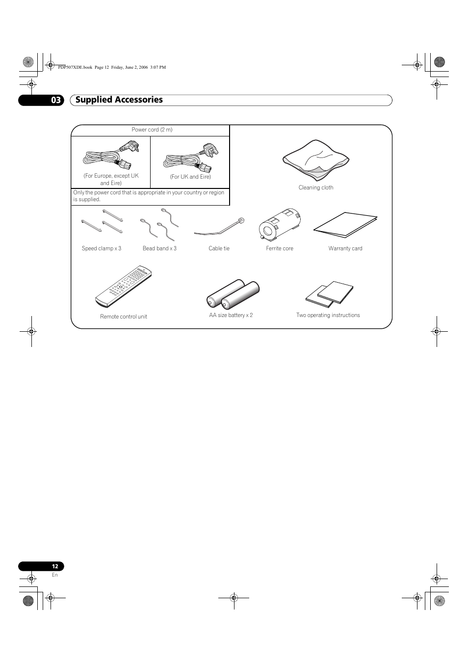 03 supplied accessories, Supplied accessories 03 supplied accessories | Pioneer PDP-507XD User Manual | Page 12 / 218