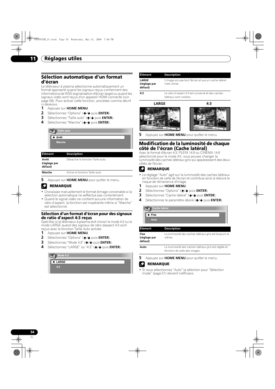 Sélection automatique d’un format d’écran, Réglages utiles 11 | Pioneer PDP-507XD User Manual | Page 126 / 218