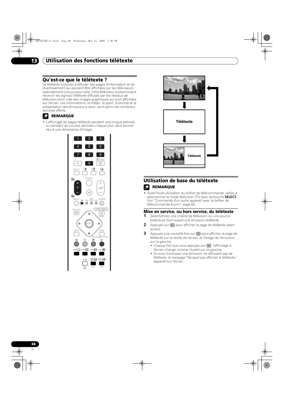 13 utilisation des fonctions télétexte, Mise en service, ou hors service, du télétexte, Qu'est-ce que le télétexte | Utilisation de base du télétexte, Mise en service, ou hors service, du télétexte 1 | Pioneer PDP-507XD User Manual | Page 140 / 218